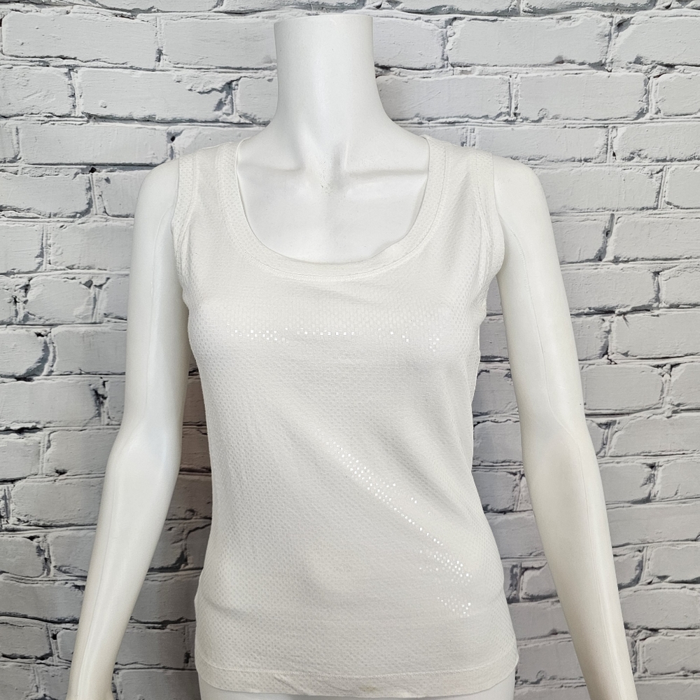 St. John Caviar White Embellished Tank Top